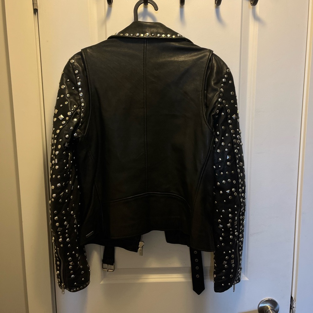 Maison Scotch and Soda Punk Radar Sheepskin Leather Studded Biker Jacket - Picture 5 of 6